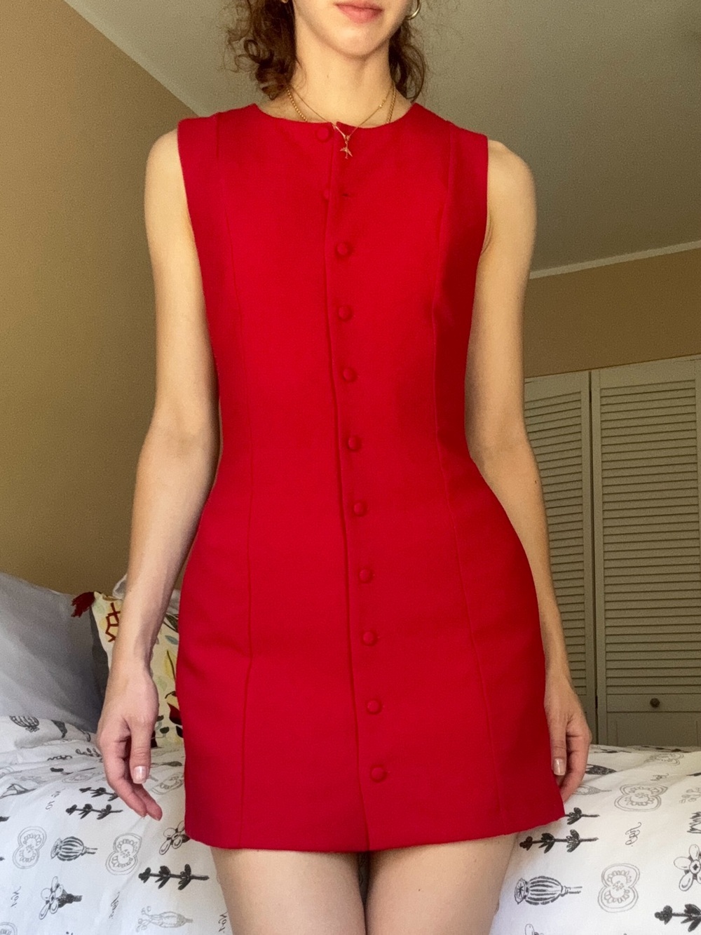 Red Sleeveless Button-Front Mini Dress